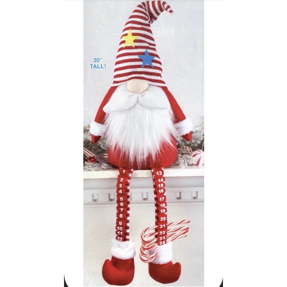NEW Gnome Holiday Shelf Sitter Candy Cane Countdown To Christmas 30" Weighted